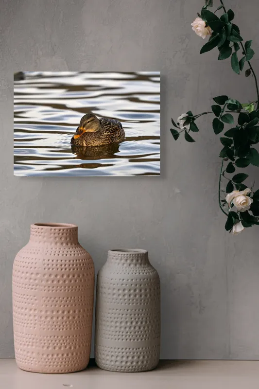 Tablou Canvas, "Rață singuratică pe oglinda apei", Rață, Apă, Plutire, Reflecție, Pene, Liniște, Natură, Serenitate., 54 x 39 cm – poza 8