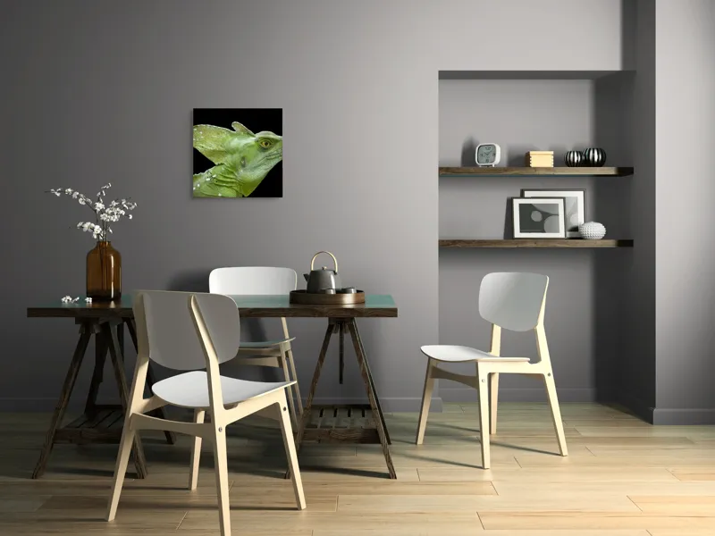 Tablou Canvas, "Portretul unui dragon verde enigmatic", Verde, Solzi, Frunză, Ochi, Textură, Contrast, Natură, Detalii, 50 x 50 cm – poza 8