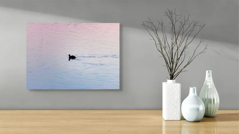 Tablou Canvas, "Silueta unei rațe la apus", Calm, Reflections, Dusk, Ripples, Serenity, 54 x 39 cm – poza 3