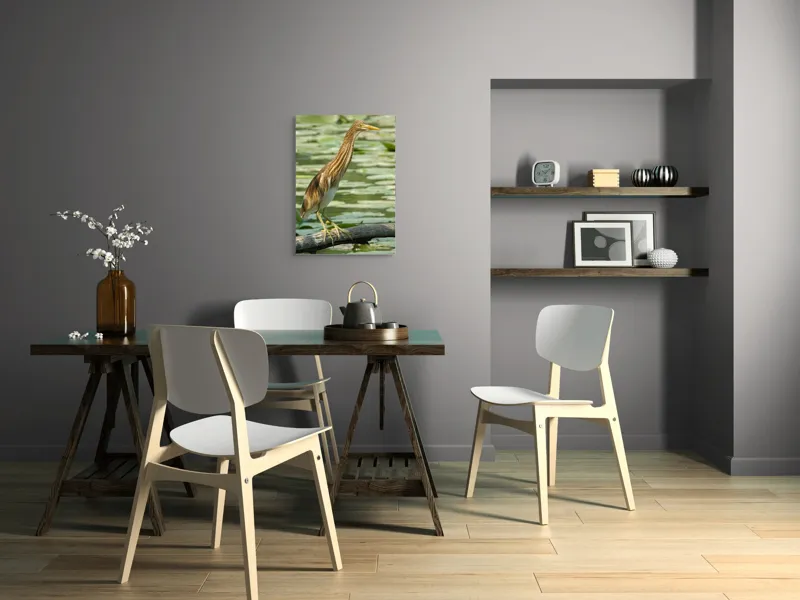 Tablou Canvas, "Egretul printre frunze de nufăr", Pasăre, Stuf, Baltă, Pene, Cioc, Apă, Vegetație, Echilibru, Natură, 50 x 70 cm – poza 5