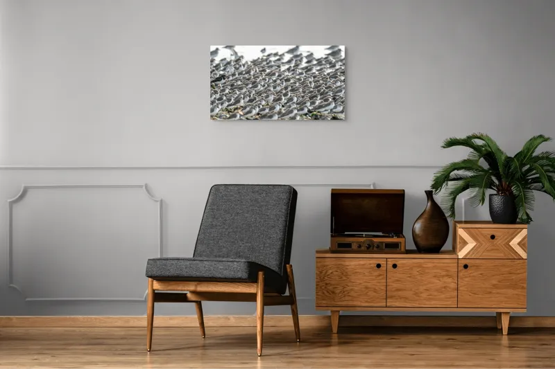 Tablou Canvas, "Dansul miilor de păsări marine", Grupuri, Nisip, Pene, Păsări, Coastă, Agitație, Mișcare, Natură, Armonie, Multitudine, 90 x 50 cm – poza 6