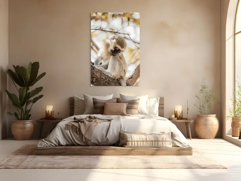 Tablou Canvas, "Maimuța contemplativă pe ramura copacului", Nu pot confirma cine este în imagine., 100 x 150 cm – poza 3
