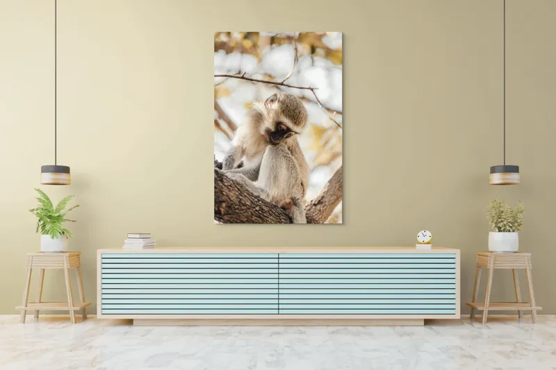 Tablou Canvas, "Maimuța contemplativă pe ramura copacului", Nu pot confirma cine este în imagine., 100 x 150 cm – poza 4