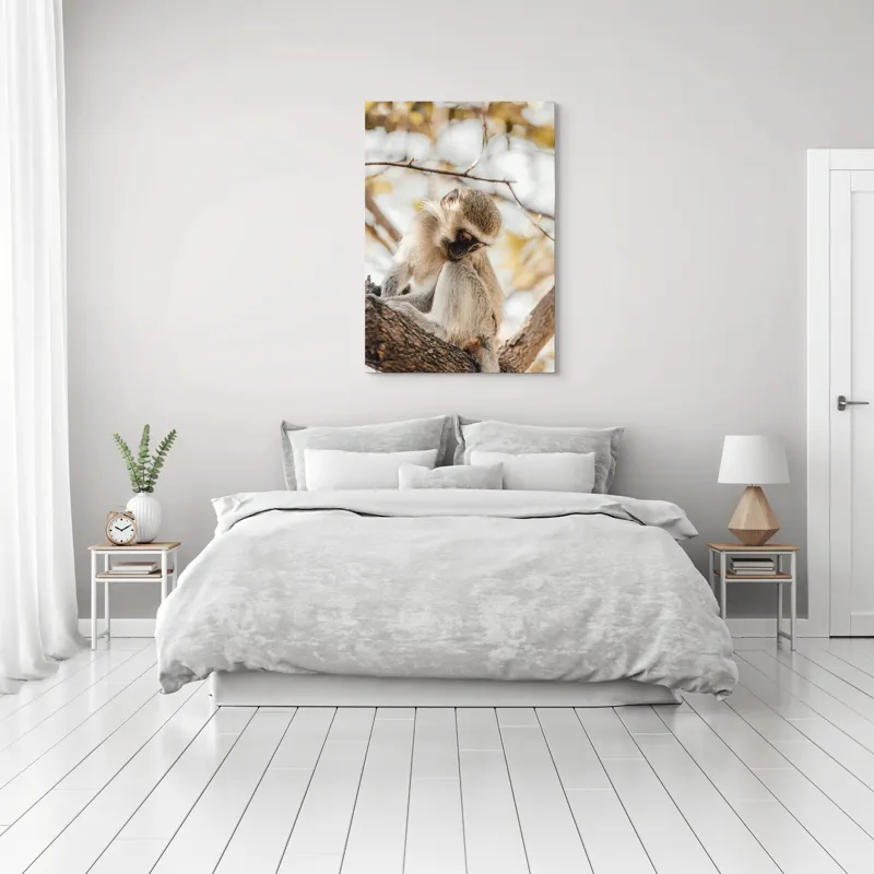Tablou Canvas, "Maimuța contemplativă pe ramura copacului", Nu pot confirma cine este în imagine., 70 x 100 cm – poza 3