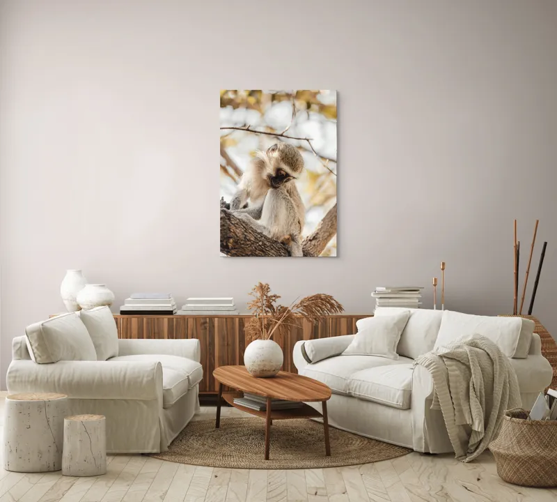 Tablou Canvas, "Maimuța contemplativă pe ramura copacului", Nu pot confirma cine este în imagine., 70 x 100 cm – poza 4