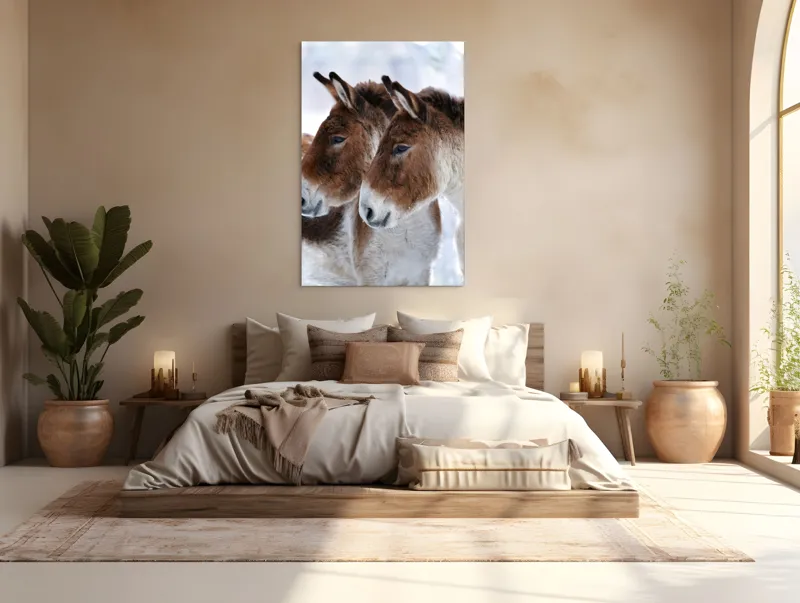 Tablou Canvas, "Priviri contemplative în zăpadă albăstruie", Nu știu cine sunt în imagine, dar văd doi magari., 100 x 150 cm – poza 3