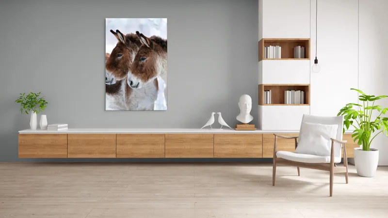 Tablou Canvas, "Priviri contemplative în zăpadă albăstruie", Nu știu cine sunt în imagine, dar văd doi magari., 100 x 150 cm – poza 8