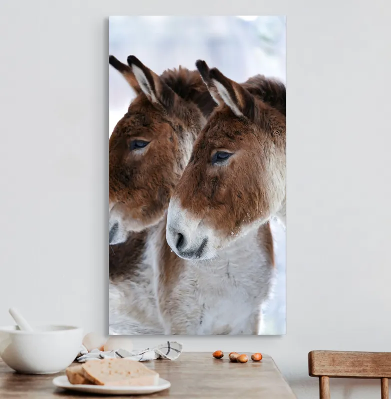 Tablou Canvas, "Priviri contemplative în zăpadă albăstruie", Nu știu cine sunt în imagine, dar văd doi magari., 50 x 90 cm – poza 3