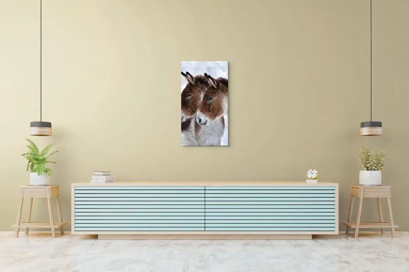 Tablou Canvas, "Priviri contemplative în zăpadă albăstruie", Nu știu cine sunt în imagine, dar văd doi magari., 50 x 90 cm – poza 6