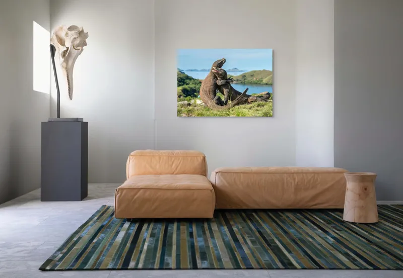 Tablou Canvas, "Îmbrățișarea dragonilor de Komodo", Balans, Natură, Forță, Întindere, Armonie, Salbaticie, Lumină, Peisaj, Verzișor, Relaxare., 100 x 70 cm – poza 7