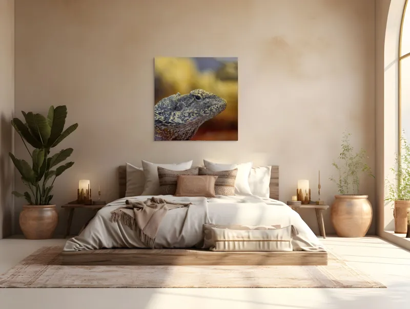 Tablou Canvas, Șopârlă, Textură, Scame, Culori, Natură, Reptilă, Mediu., 100 x 100 cm – poza 4