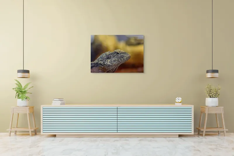 Tablou Canvas, "Nu știu cine este în imagine.", Șopârlă, Textură, Scame, Culori, Natură, Reptilă, Mediu., 100 x 70 cm – poza 4