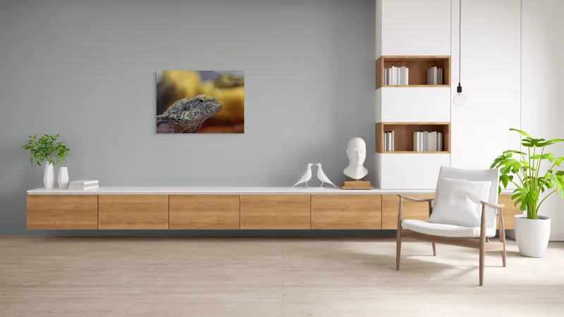 Tablou Canvas, "Nu știu cine este în imagine.", Șopârlă, Textură, Scame, Culori, Natură, Reptilă, Mediu., 100 x 70 cm – poza 6
