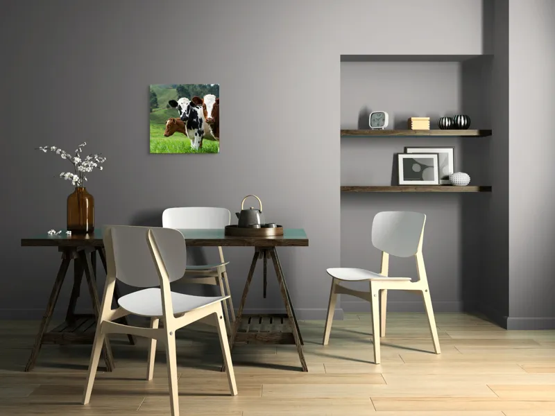 Tablou Canvas, "Vaci în peisaj de primăvară", Vaci, Pășune, Verdeață, Coline, Cer, Natură, Suavitate, Contrast, 50 x 50 cm – poza 8