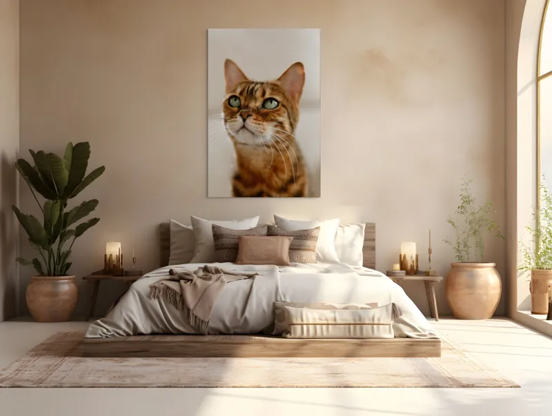 Tablou Canvas, "Tandrețea privirii feline încântătoare", Urechi, Mustăți, Blană, Ochii, Marmorată, Privire, Gingașă, Pisică, 100 x 150 cm – poza 3