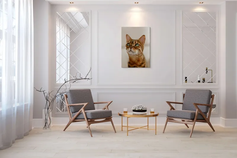 Tablou Canvas, "Tandrețea privirii feline încântătoare", Urechi, Mustăți, Blană, Ochii, Marmorată, Privire, Gingașă, Pisică, 70 x 100 cm – poza 8