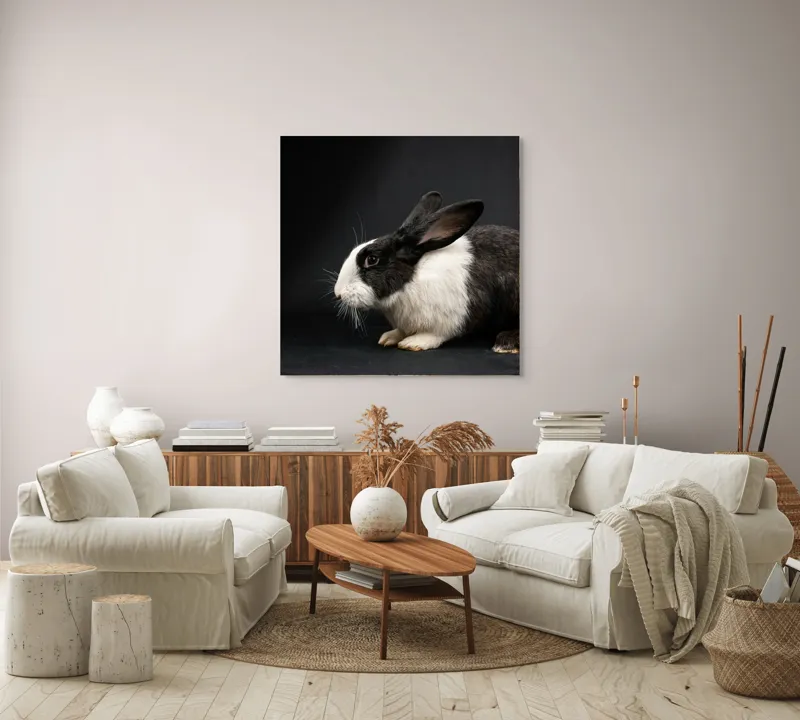 Tablou Canvas, "Iepurele în lumina reflectoarelor dramatice", 100 x 100 cm – poza 3