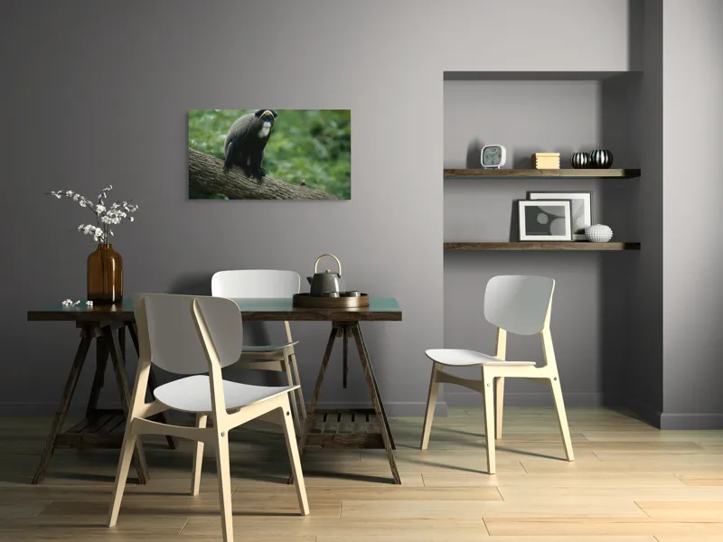 Tablou Canvas, "Maimuța contemplativă pe trunchiul gros", Scamper, Primate, Dense, Fur, Watchful, Perched, Branch, Lush, Verdant, Habitat, 90 x 50 cm – poza 3