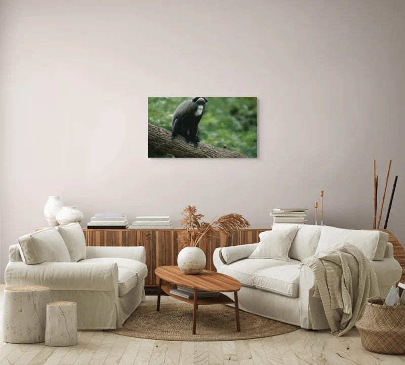 Tablou Canvas, "Maimuța contemplativă pe trunchiul gros", Scamper, Primate, Dense, Fur, Watchful, Perched, Branch, Lush, Verdant, Habitat, 90 x 50 cm – poza 4