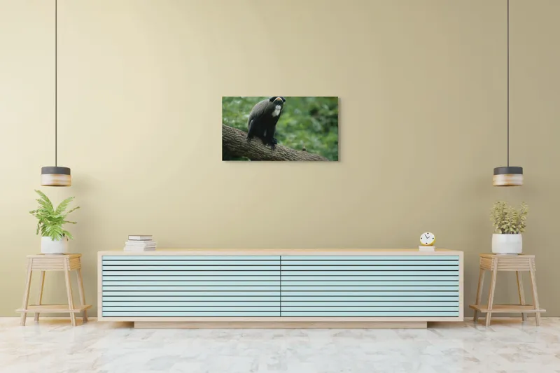 Tablou Canvas, "Maimuța contemplativă pe trunchiul gros", Scamper, Primate, Dense, Fur, Watchful, Perched, Branch, Lush, Verdant, Habitat, 90 x 50 cm – poza 5