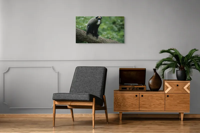 Tablou Canvas, "Maimuța contemplativă pe trunchiul gros", Scamper, Primate, Dense, Fur, Watchful, Perched, Branch, Lush, Verdant, Habitat, 90 x 50 cm – poza 6
