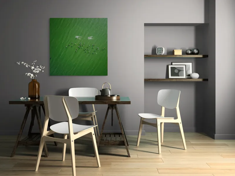 Tablou Canvas, "Dansul păsărilor pe lac verde", 100 x 100 cm – poza 6