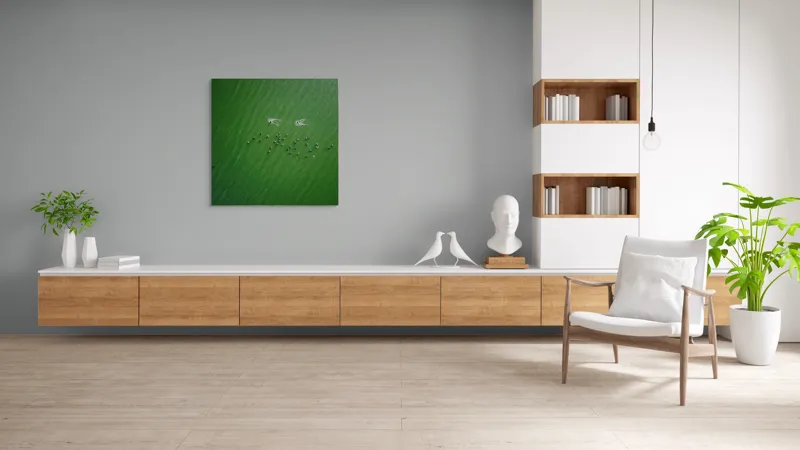 Tablou Canvas, "Dansul păsărilor pe lac verde", 100 x 100 cm – poza 8