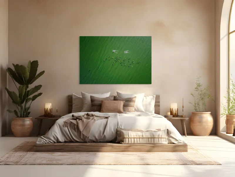 Tablou Canvas, "Dansul păsărilor pe lac verde", Nu știu cine este în imagine., 150 x 100 cm – poza 4