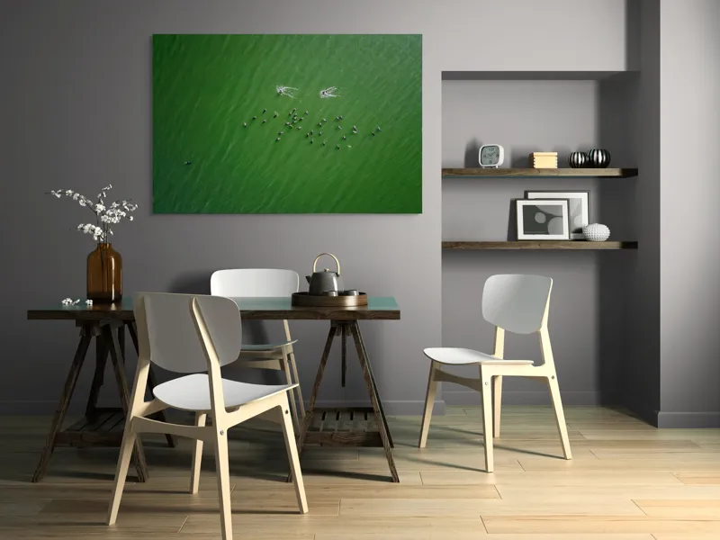 Tablou Canvas, "Dansul păsărilor pe lac verde", Nu știu cine este în imagine., 150 x 100 cm – poza 5
