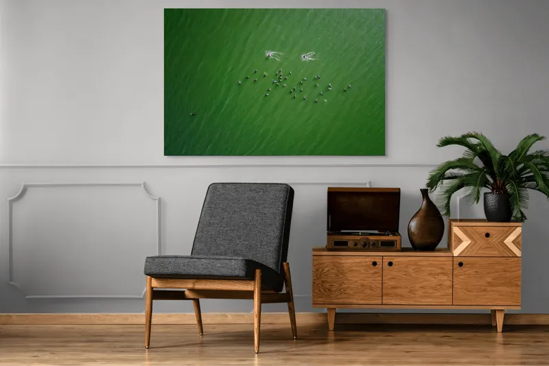 Tablou Canvas, "Dansul păsărilor pe lac verde", Nu știu cine este în imagine., 150 x 100 cm – poza 8