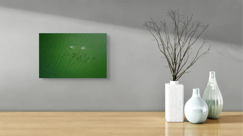 Tablou Canvas, "Dansul păsărilor pe lac verde", 39 x 26 cm – poza 8