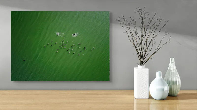Tablou Canvas, "Dansul păsărilor pe lac verde", 70 x 50 cm – poza 3