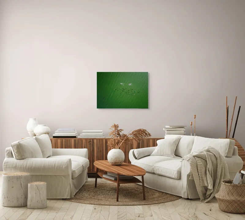 Tablou Canvas, "Dansul păsărilor pe lac verde", 70 x 50 cm – poza 6
