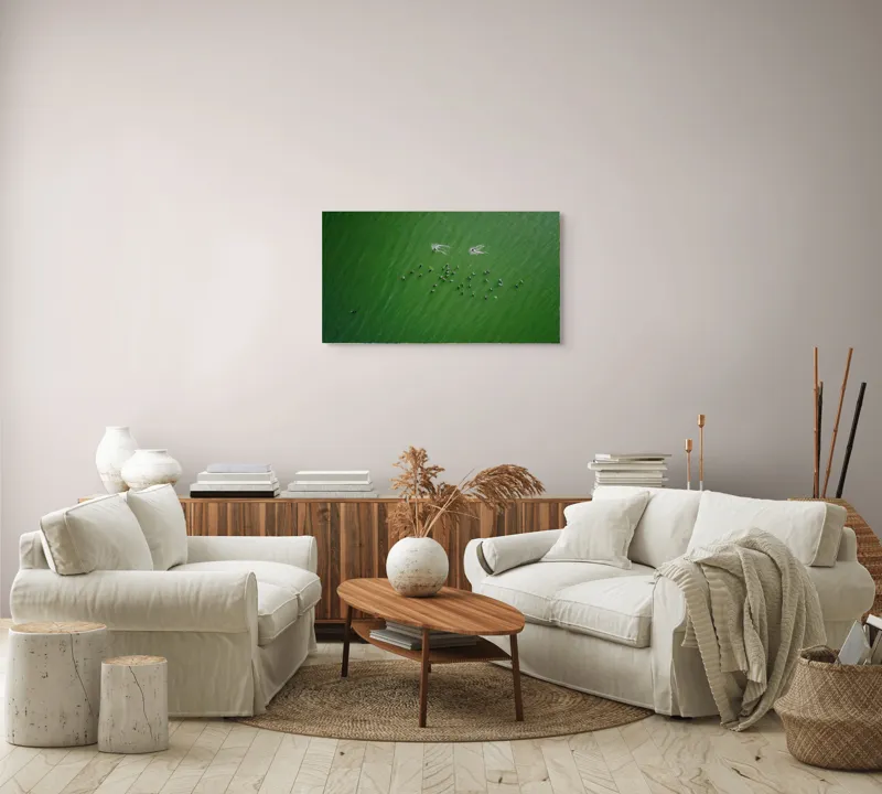 Tablou Canvas, "Dansul păsărilor pe lac verde", 90 x 50 cm – poza 4