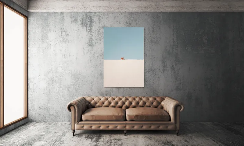 Tablou Canvas, "Pisica și peretele alb curat", Pisică, Curioasă, Zid, Cer, Minimalism, Contrast, Simplu, Solitar, Observator, Blândețe, 100 x 150 cm – poza 6