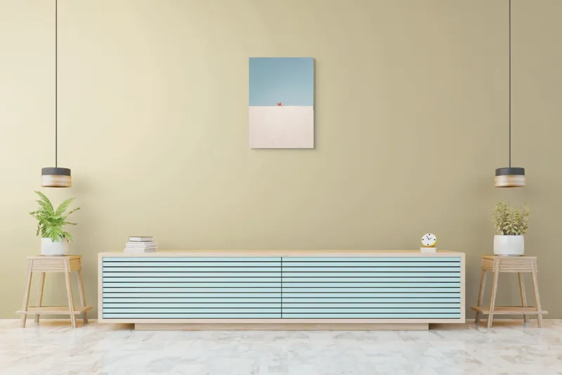 Tablou Canvas, "Pisica și peretele alb curat", Pisică, Curioasă, Zid, Cer, Minimalism, Contrast, Simplu, Solitar, Observator, Blândețe, 50 x 70 cm – poza 6