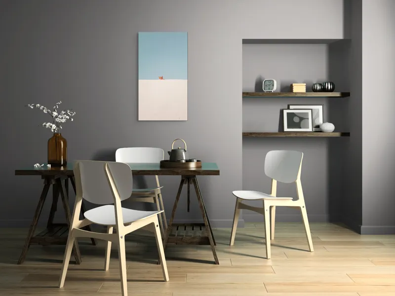 Tablou Canvas, "Pisica și peretele alb curat", Pisică, Curioasă, Zid, Cer, Minimalism, Contrast, Simplu, Solitar, Observator, Blândețe, 50 x 90 cm – poza 4