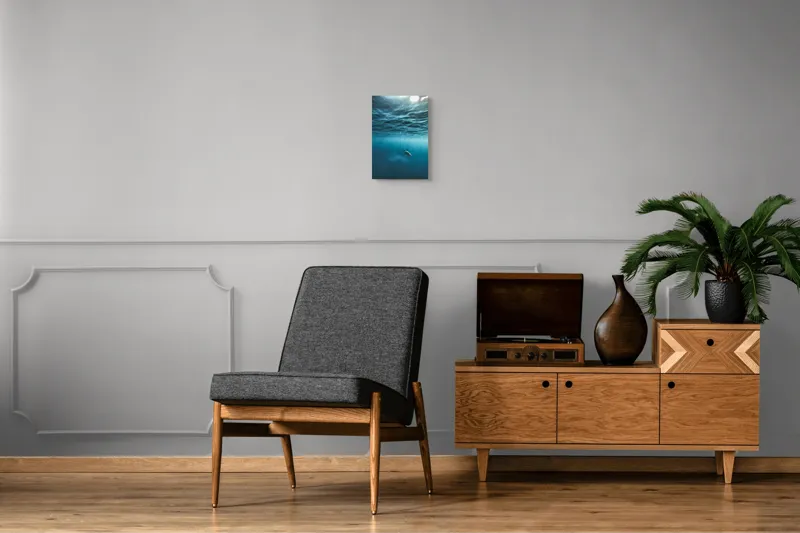 Tablou Canvas, "Țestoasa călătoare în oceanul albastru", Ocean, Lumină, Țestoasă, Solitudine, Adâncime, 26 x 39 cm – poza 8