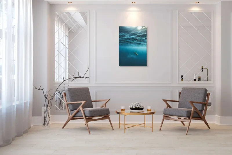 Tablou Canvas, "Țestoasa călătoare în oceanul albastru", Ocean, Lumină, Țestoasă, Solitudine, Adâncime, 70 x 100 cm – poza 8