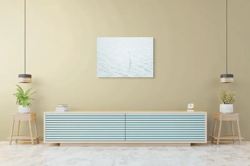 Tablou Canvas, "Egreta singuratică pe ape liniștite", Pasăre, Baltă, Liniște, Simplitate, Solitudine, Reflecție, Natură, 100 x 70 cm – poza 4