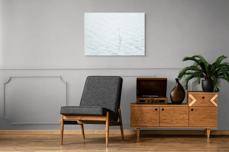 Tablou Canvas, "Egreta singuratică pe ape liniștite", Pasăre, Baltă, Liniște, Simplitate, Solitudine, Reflecție, Natură, 100 x 70 cm – poza 8