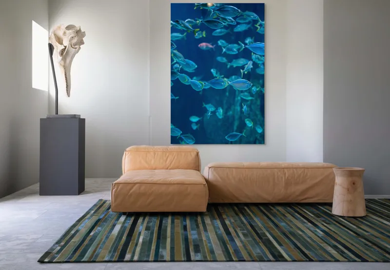 Tablou Canvas, "Dansul albastru al peștilor oceanici", Pești, Albastru, Ocean, Mișcare, Agilitate, Lumină, Reflexie, 100 x 150 cm – poza 7