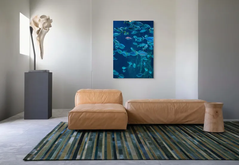 Tablou Canvas, "Dansul albastru al peștilor oceanici", Pești, Albastru, Ocean, Mișcare, Agilitate, Lumină, Reflexie, 70 x 100 cm – poza 7