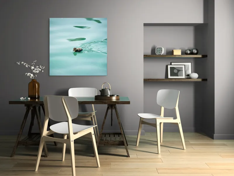 Tablou Canvas, "Rățușca plutește pe lacul albastru", Rățușcă, Apă, Albastră, Reflexie, Înot, Natură, 100 x 100 cm – poza 6