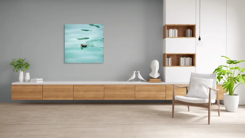 Tablou Canvas, "Rățușca plutește pe lacul albastru", Rățușcă, Apă, Albastră, Reflexie, Înot, Natură, 100 x 100 cm – poza 8