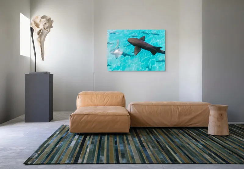 Tablou Canvas, "Rechini înotând în oceanul albastru", Rechini, Pești, Apă, Lumină, Azur, Reflexii, Mișcare, Ocean., 100 x 70 cm – poza 7