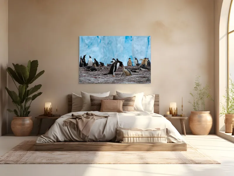 Tablou Canvas, "Pinguinii și îmbrățișările ghetarilor antarctici", Pinguini, Gheață, Comunitate, Pui, Natură, Peisaj, Antarctica, Interacțiune, Familie, Aripioare, Stânci, Creștere, 150 x 100 cm – poza 4