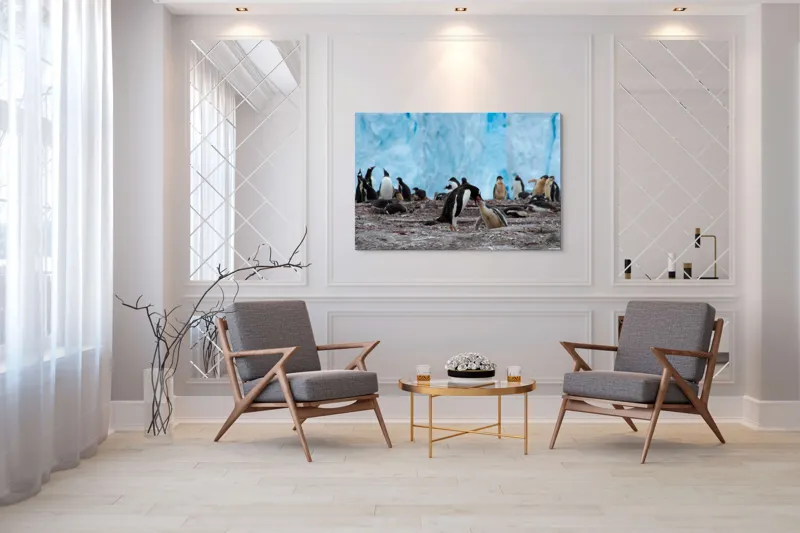 Tablou Canvas, "Pinguinii și îmbrățișările ghetarilor antarctici", Pinguini, Gheață, Comunitate, Pui, Natură, Peisaj, Antarctica, Interacțiune, Familie, Aripioare, Stânci, Creștere, 150 x 100 cm – poza 7