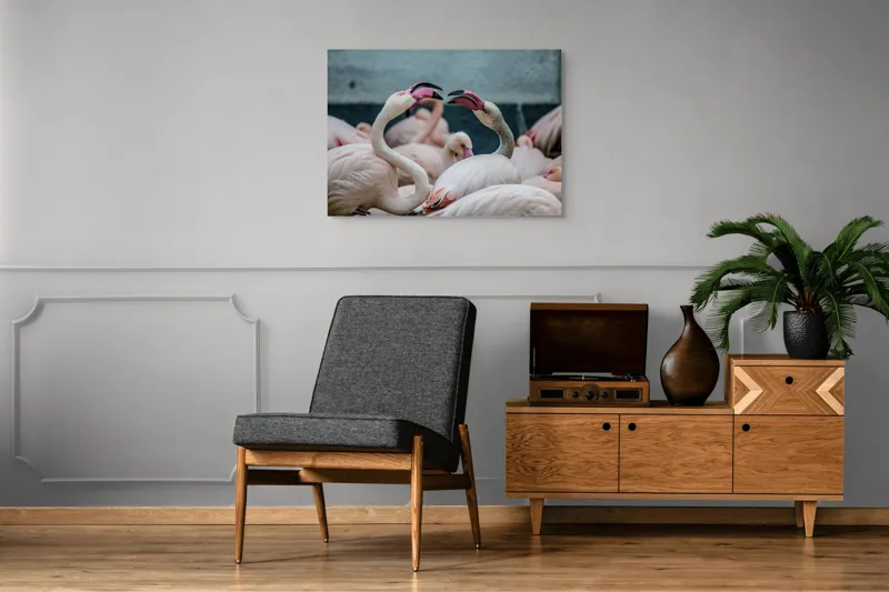 Tablou Canvas, "Flamingo în mijlocul conversației roz", Flamingo, Grație, Eleganță, Roz, Armonie, Natură, Dans, Serenitate, Frumusețe, 100 x 70 cm – poza 8