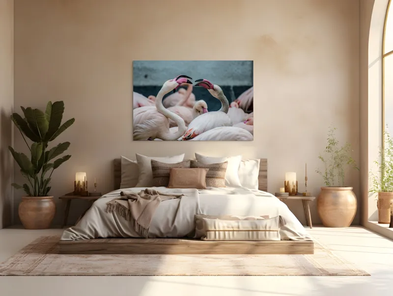Tablou Canvas, "Flamingo în mijlocul conversației roz", Flamingo, Grație, Eleganță, Roz, Armonie, Natură, Dans, Serenitate, Frumusețe, 150 x 100 cm – poza 4
